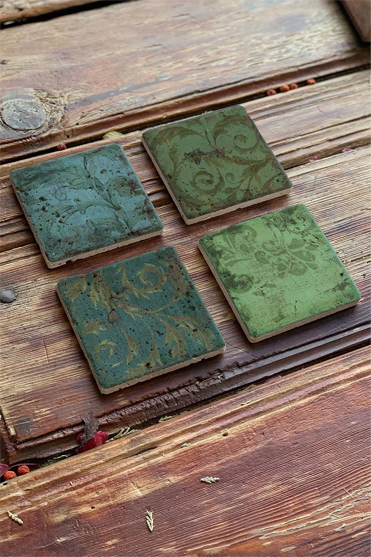 Oscar Stone Decor Baskılı Doğaltaş Bardak Altlığı 4'lü Set Desen Tile