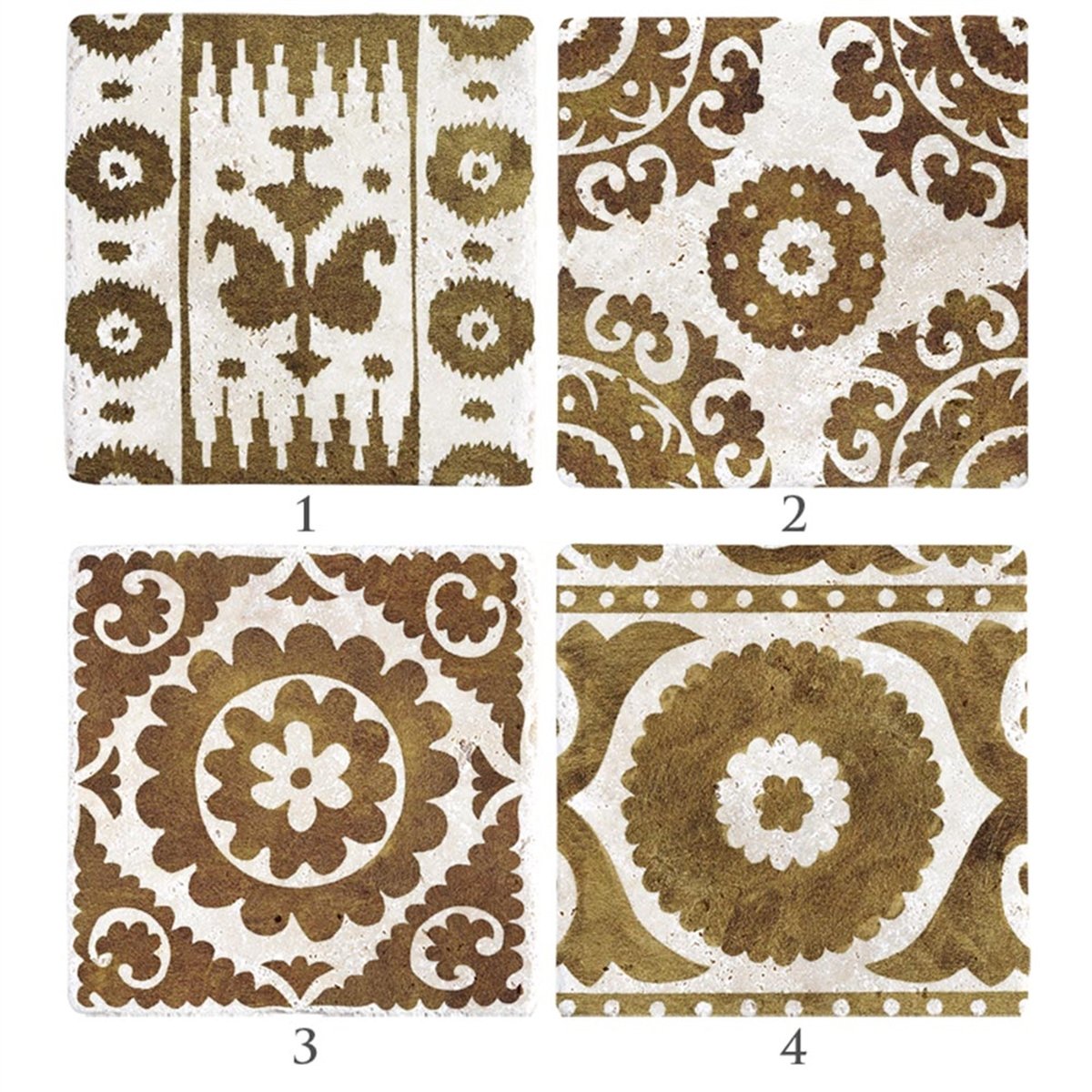 Oscar Stone Decor Baskılı Doğaltaş Bardak Altlığı 4'lü Set Desen Tile