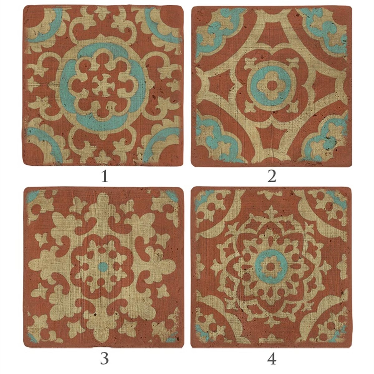 Oscar Stone Decor Baskılı Doğaltaş Bardak Altlığı 4'lü Set  Desen Tile
