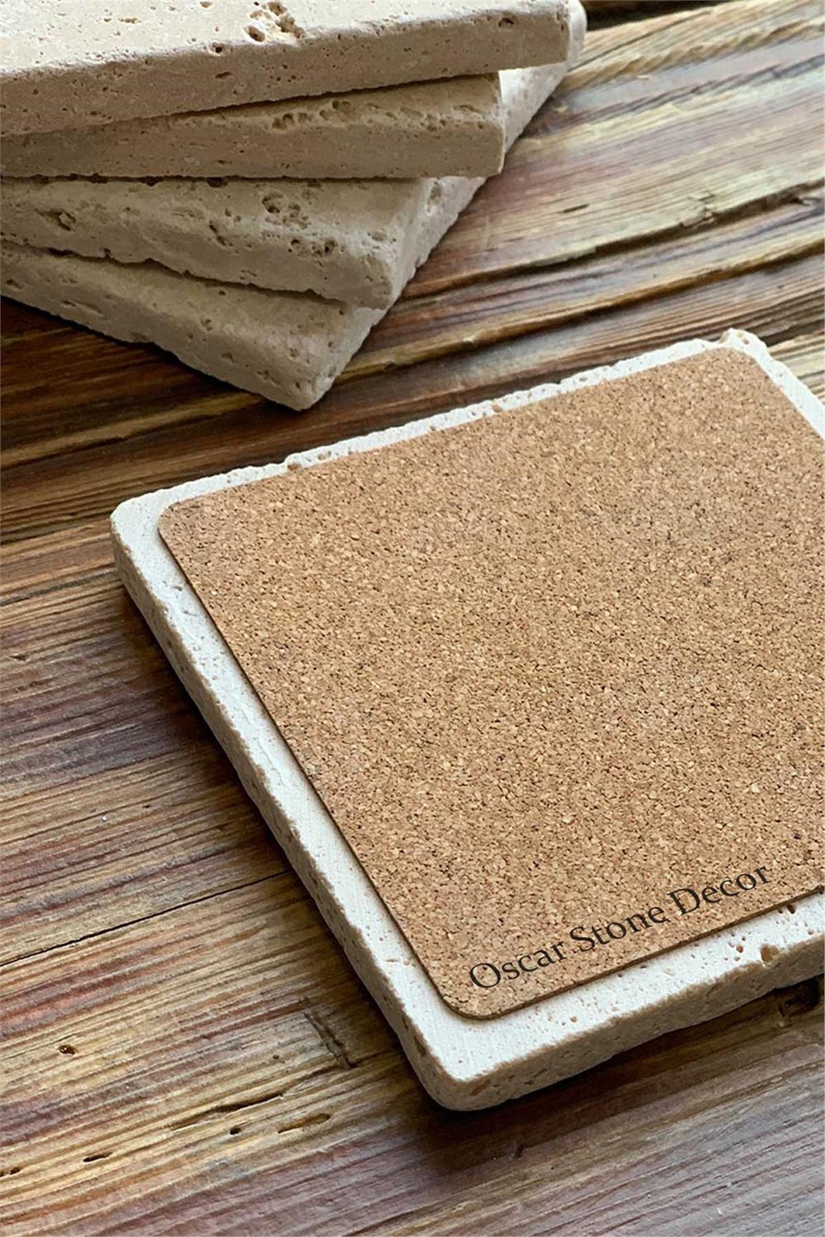 Oscar Stone Decor Baskılı Doğaltaş Bardak Altlığı 4'lü Set Desen Tile