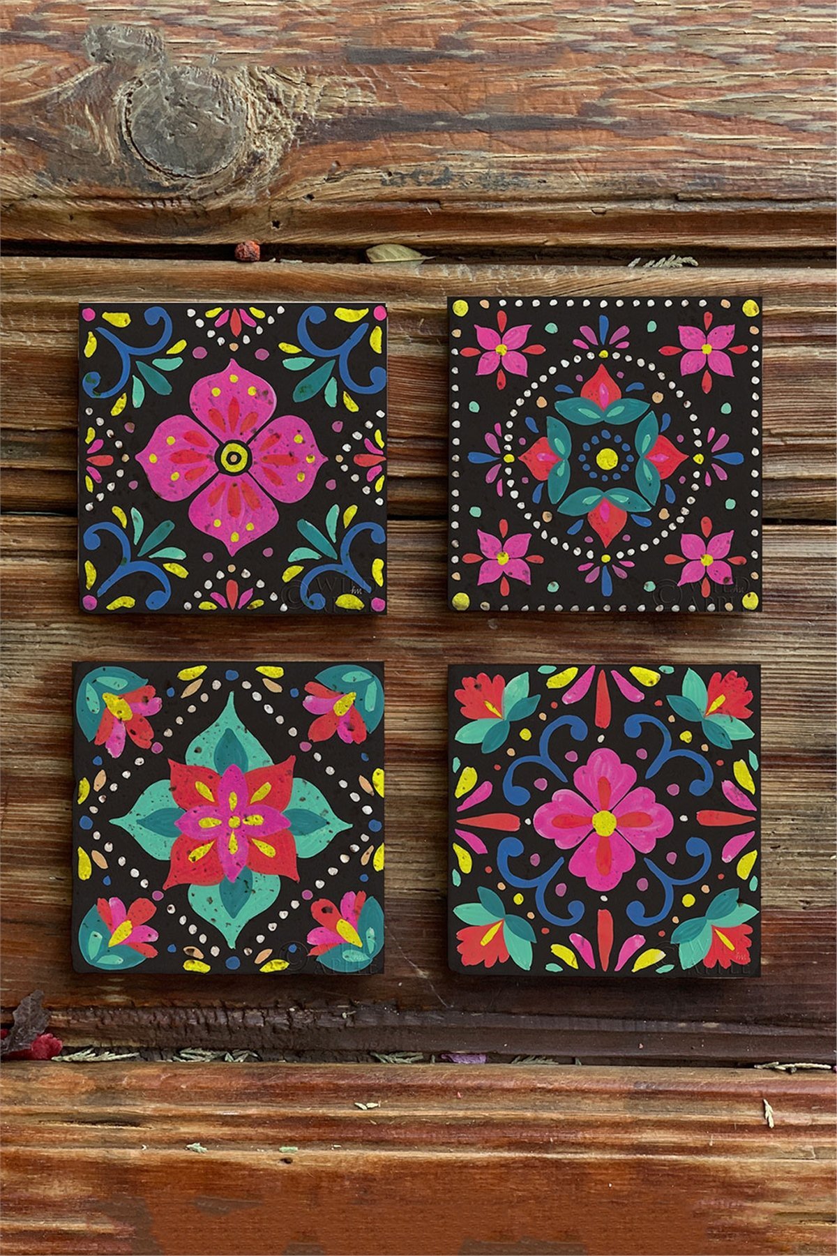 Oscar Stone Decor Baskılı Doğaltaş Bardak Altlığı 4'lü Set  Desen Tile