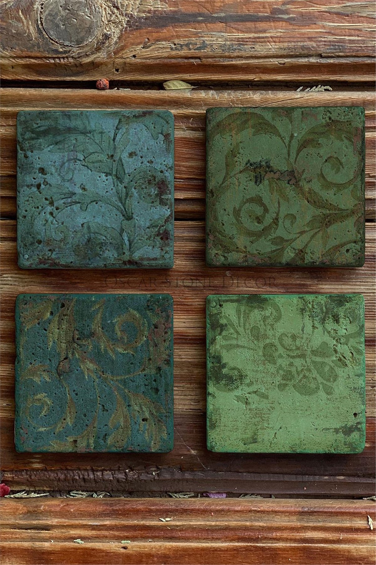 Oscar Stone Decor Baskılı Doğaltaş Bardak Altlığı 4'lü Set Desen Tile