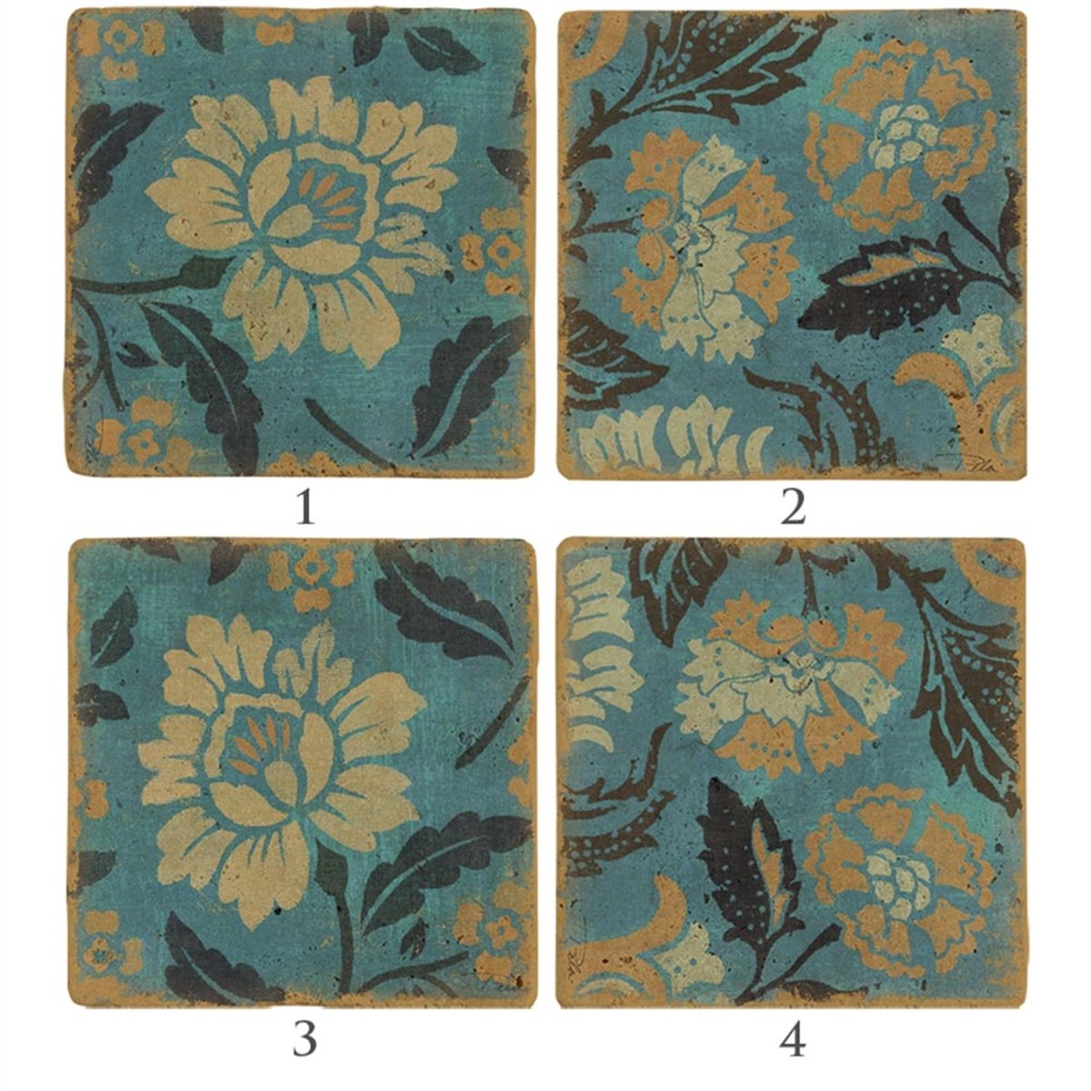 Oscar Stone Decor Baskılı Doğaltaş Bardak Altlığı 4'lü Set Desen Tile