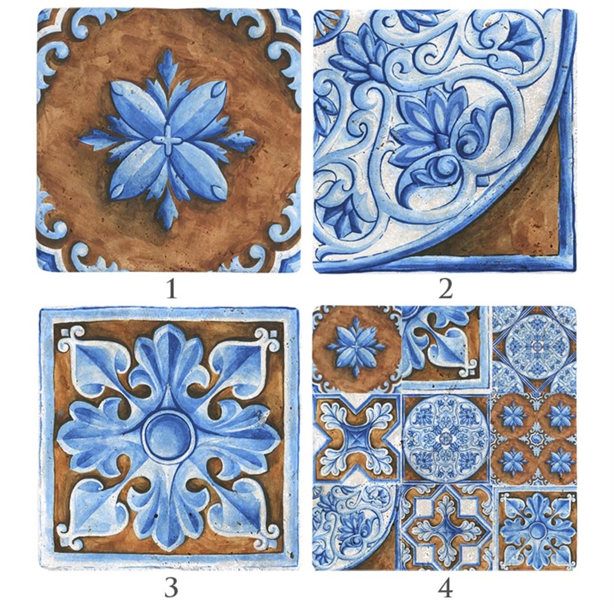 Oscar Stone Decor Baskılı Doğaltaş Bardak Altlığı 4'lü Set Desen Tile