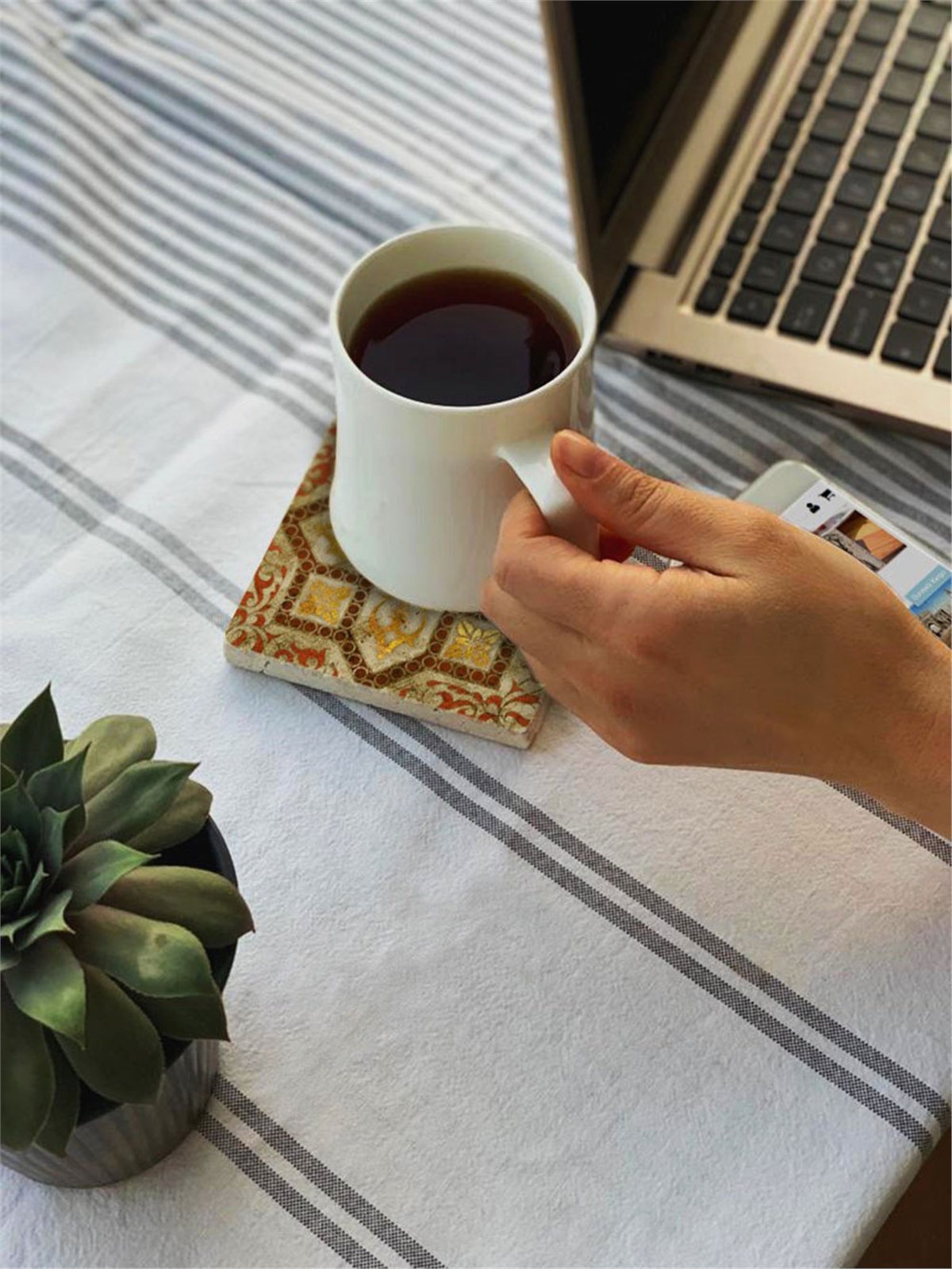 Oscar Stone Decor Baskılı Doğaltaş Bardak Altlığı 4'lü Set Desen Tile