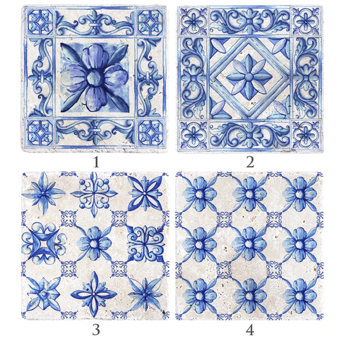 Oscar Stone Decor Baskılı Doğaltaş Bardak Altlığı 4'lü Set Desen Tile