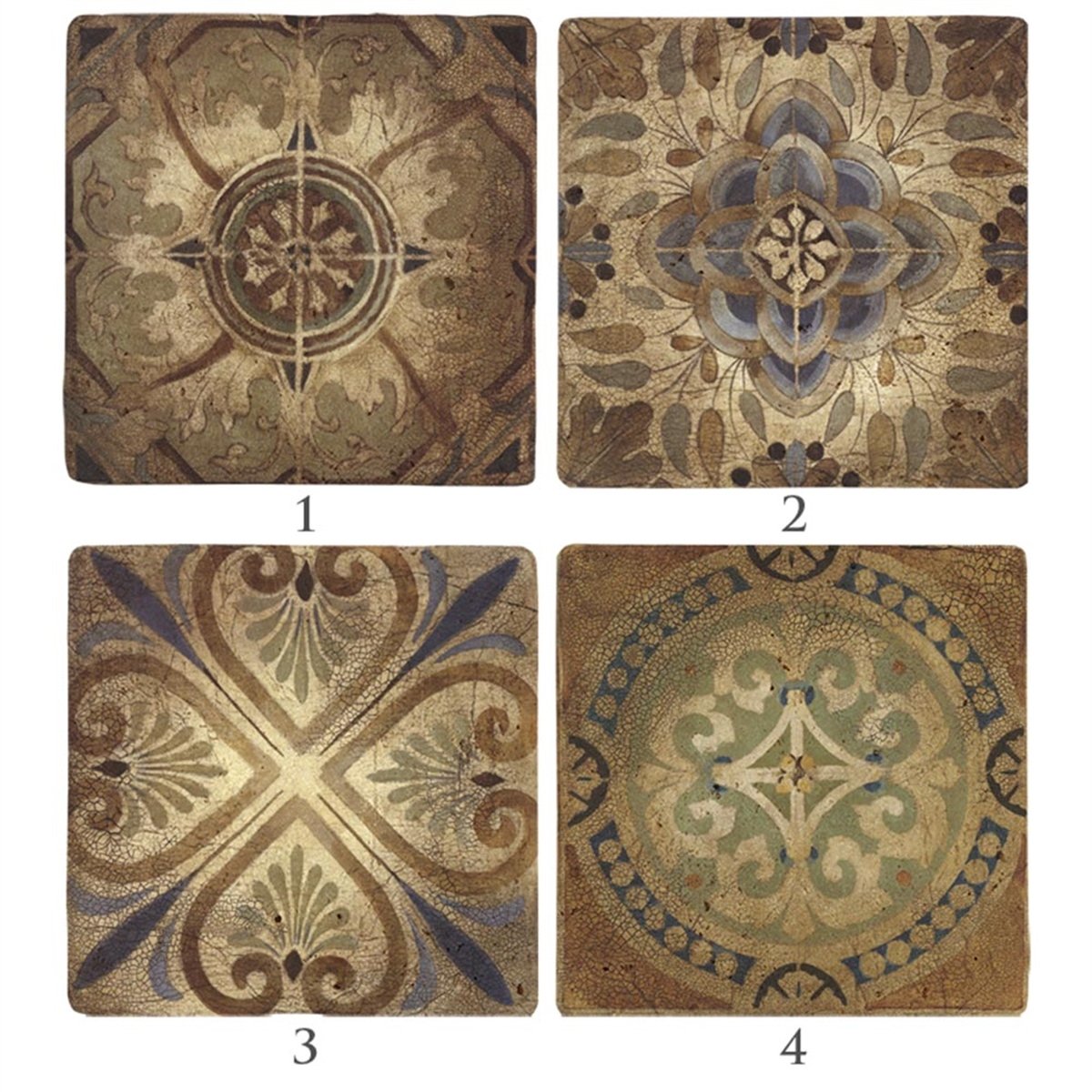 Oscar Stone Decor Baskılı Doğaltaş Bardak Altlığı 4'lü Set Desen Tile