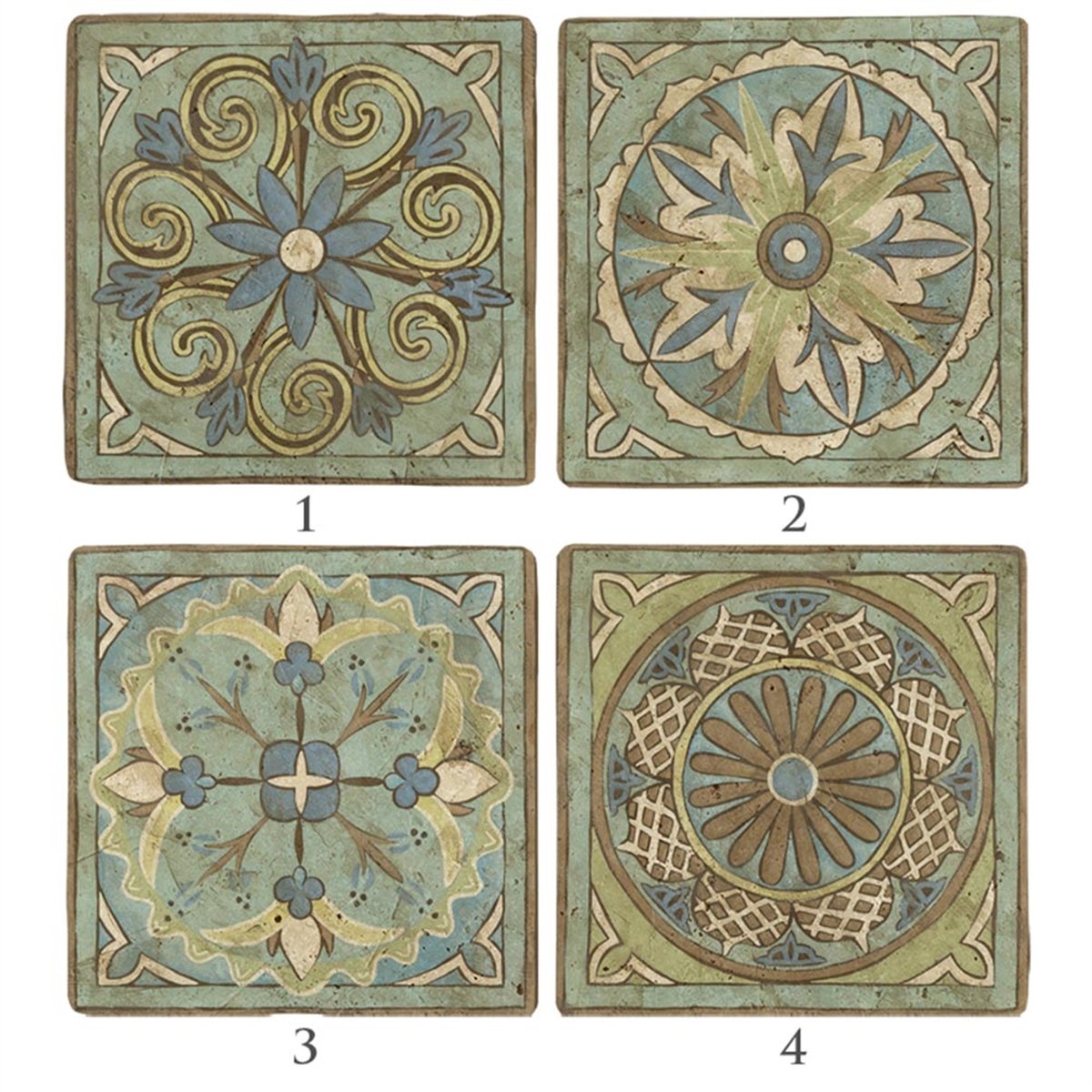 Oscar Stone Decor Baskılı Doğaltaş Bardak Altlığı 4'lü Set Desen Tile