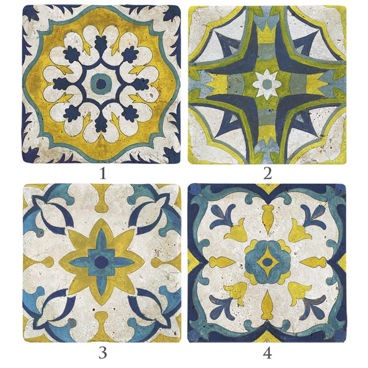 Oscar Stone Decor Baskılı Doğaltaş Bardak Altlığı 4'lü Set  Desen Tile