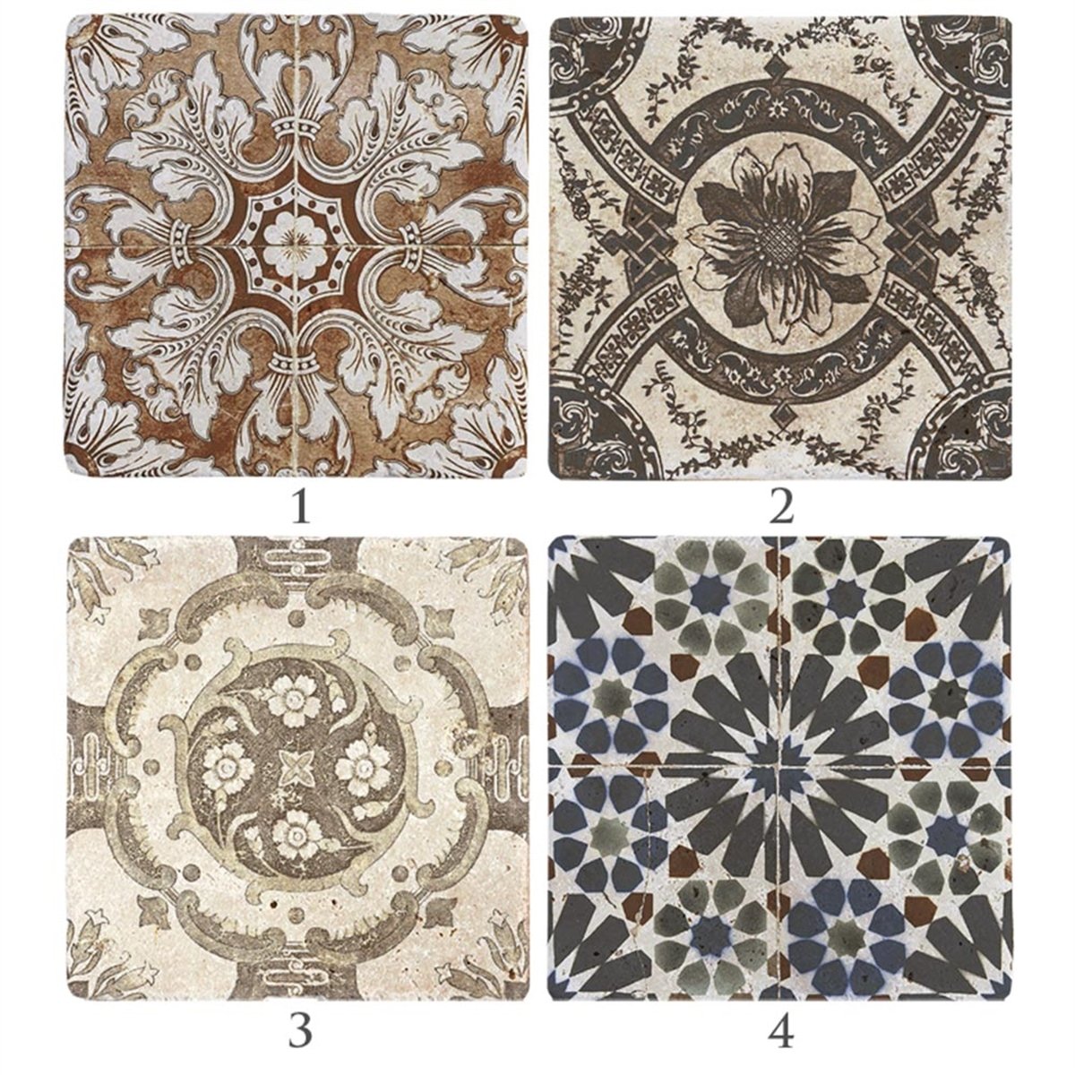 Oscar Stone Decor Baskılı Doğaltaş Bardak Altlığı 4'lü Set Desen Tile