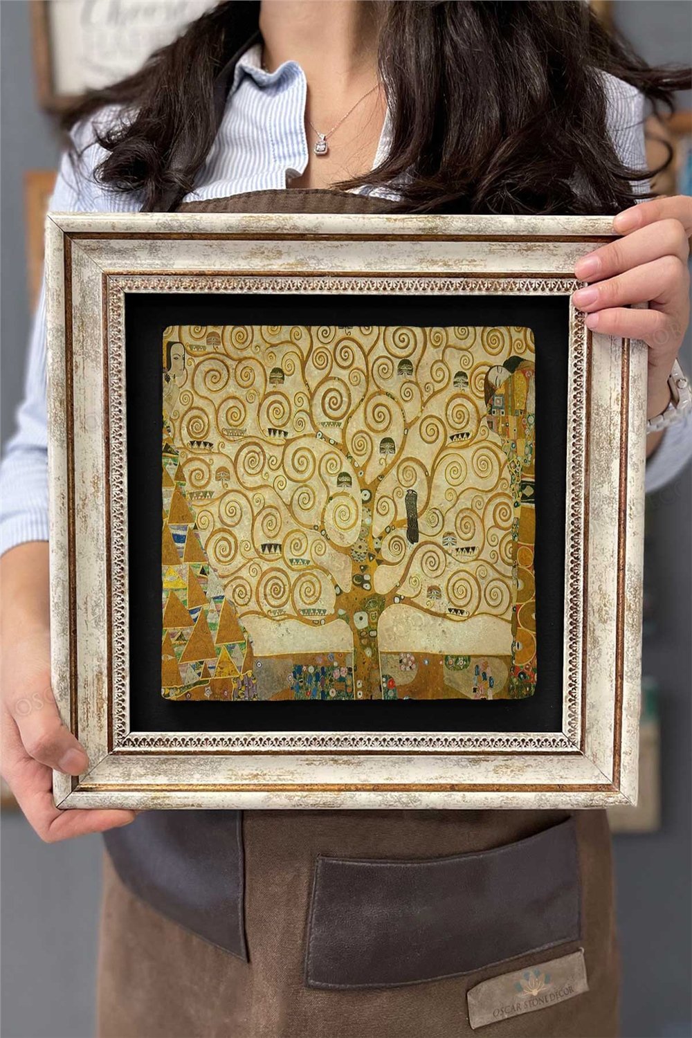 Oscar Stone Decor Çerçeveli Tablo Taş Duvar Dekoru 30 X 30 Cm Gustav Klimt Tablosu