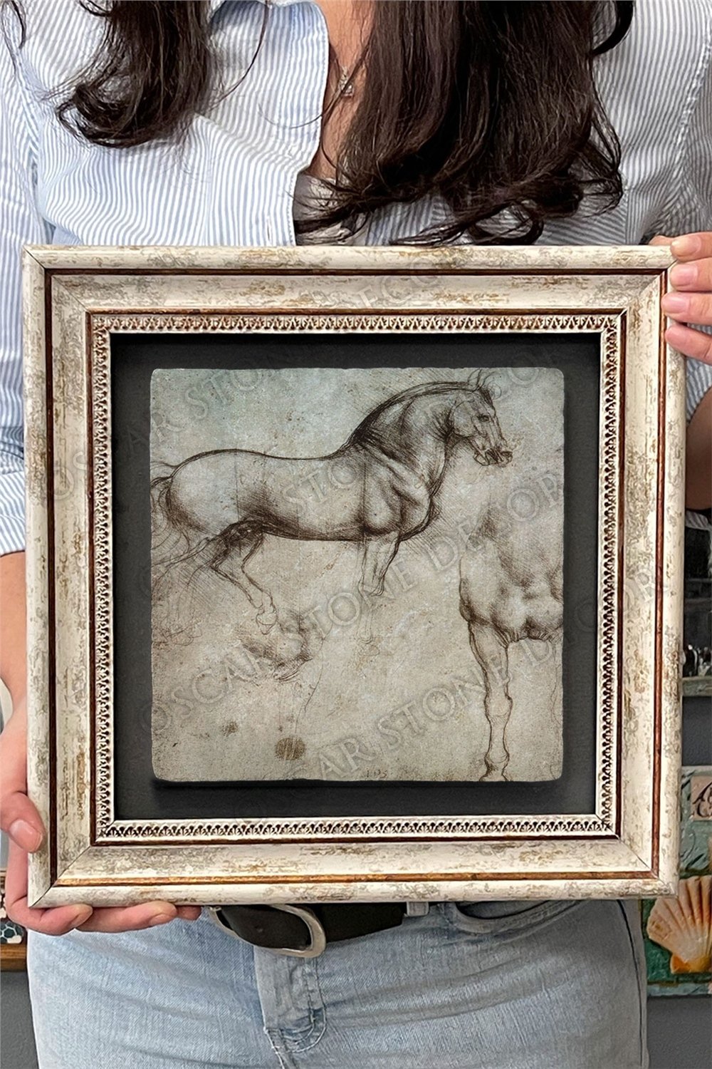 Oscar Stone Decor Çerçeveli Tablo Taş Duvar Dekoru 30 X 30 Cm Leonardo Da Vinci Tablosu