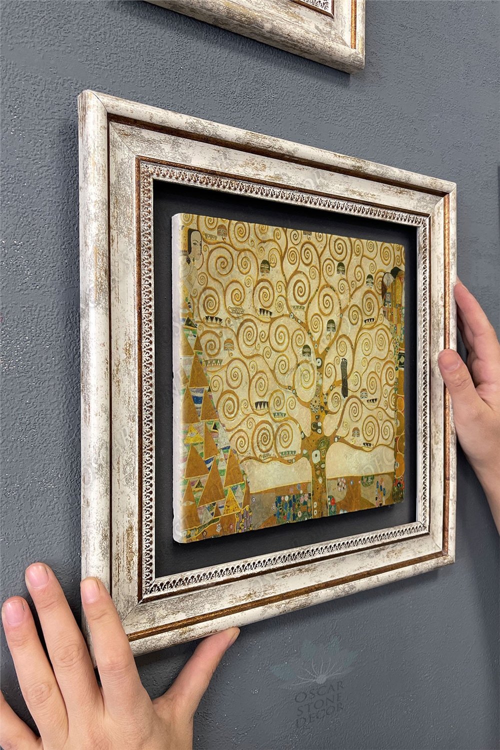 Oscar Stone Decor Çerçeveli Tablo Taş Duvar Dekoru 30 X 30 Cm Gustav Klimt Tablosu