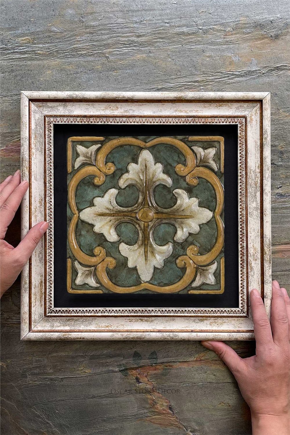 Oscar Stone Decor Çerçeveli Tablo Taş Duvar Dekoru 30 X 30 Cm Eskitme Vintage Tablo