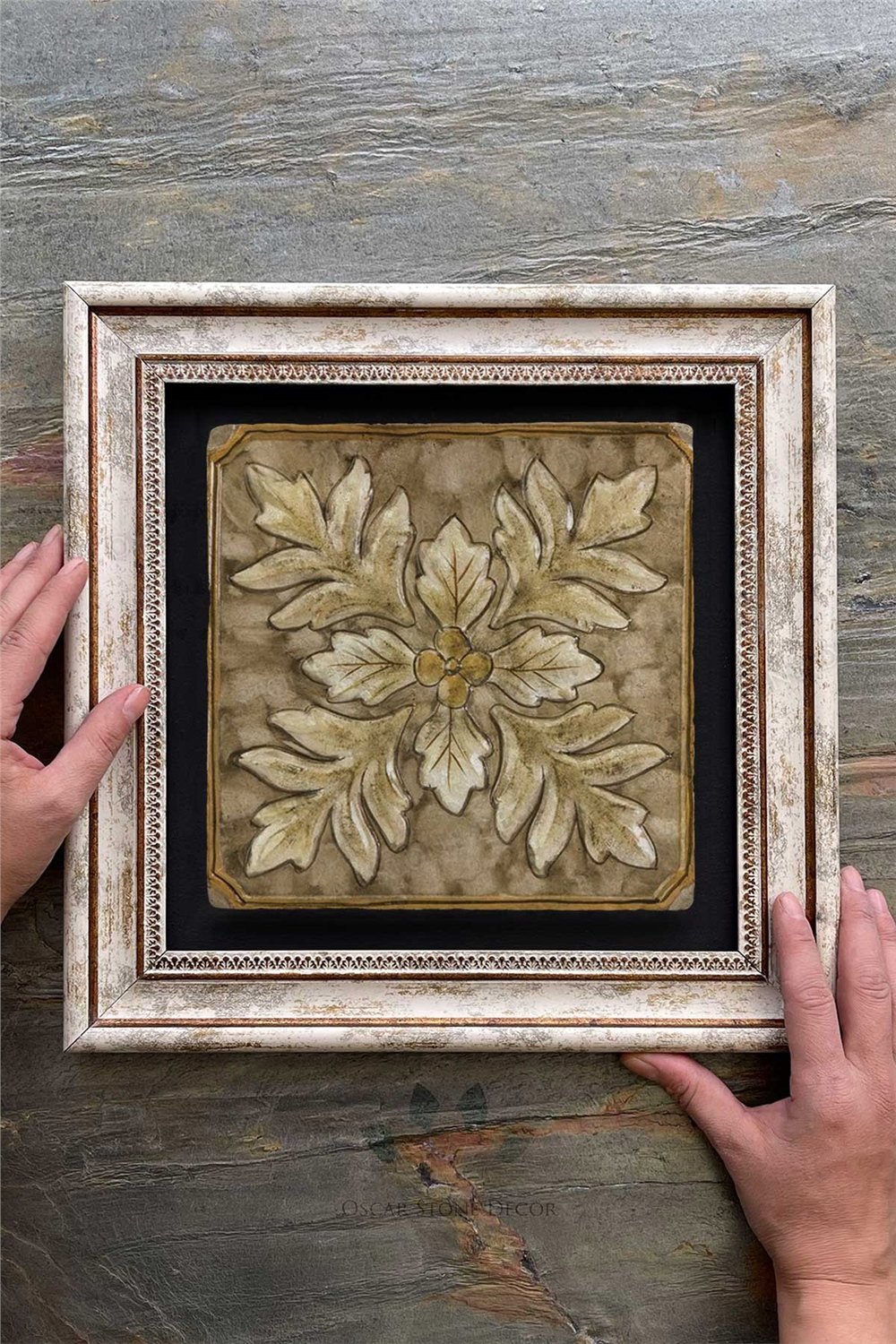 Oscar Stone Decor Çerçeveli Tablo Taş Duvar Dekoru 30 X 30 Cm Eskitme Vintage Tablo