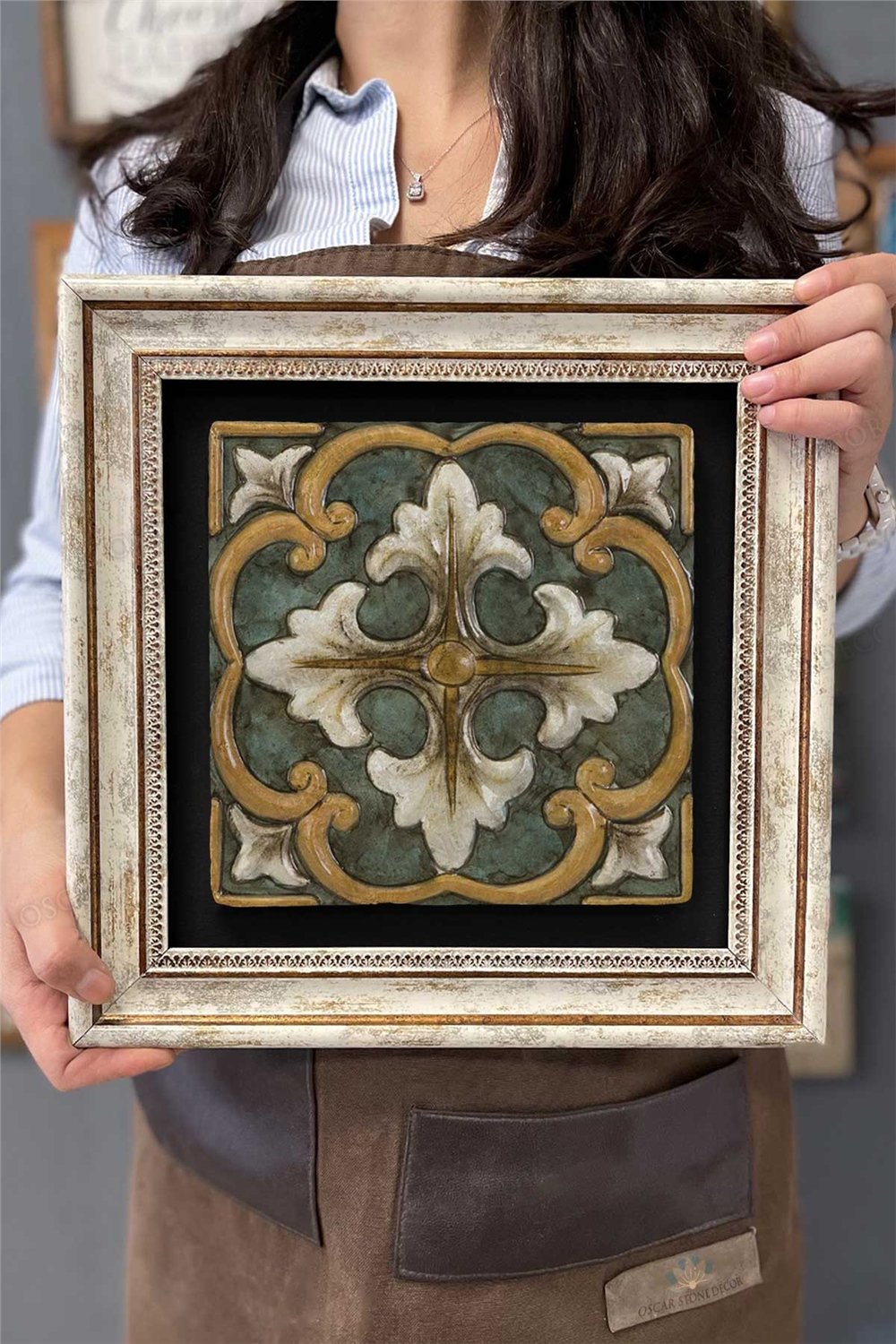 Oscar Stone Decor Çerçeveli Tablo Taş Duvar Dekoru 30 X 30 Cm Eskitme Vintage Tablo