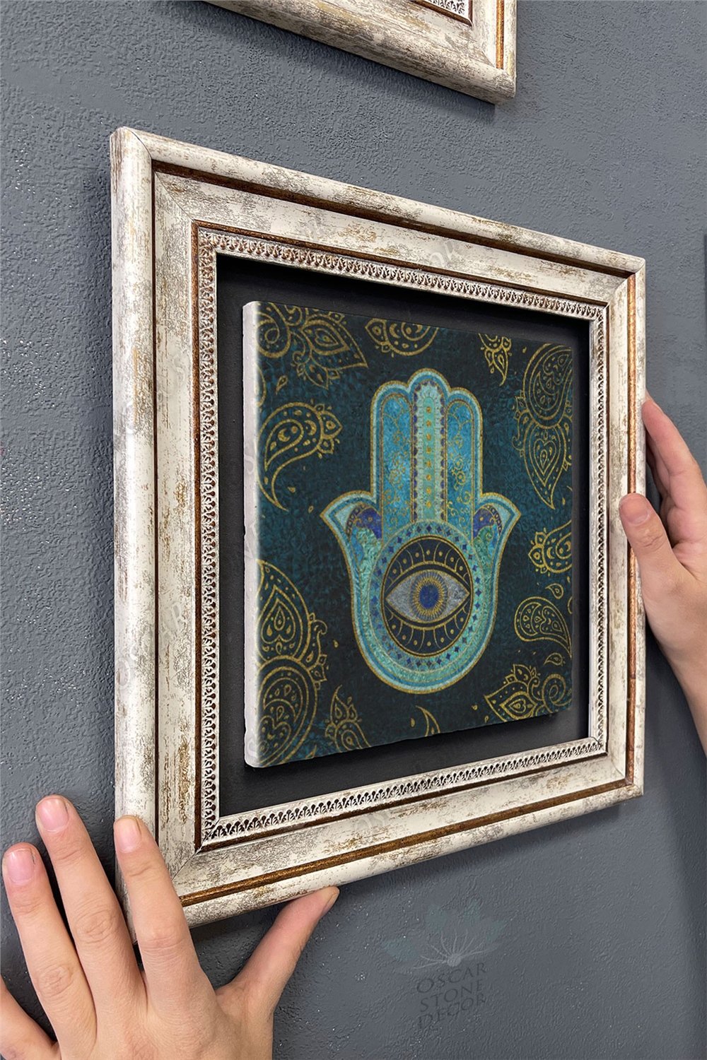 Oscar Stone Decor Çerçeveli Tablo Taş Duvar Dekoru 30 X 30 Cm Fatma Ana Eli