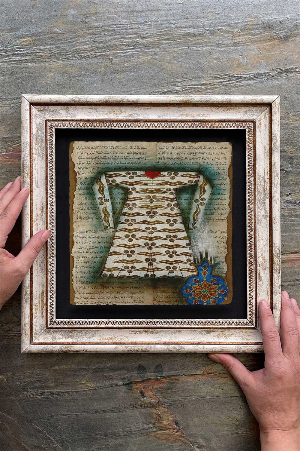Oscar Stone Decor Çerçeveli Tablo Taş Duvar Dekoru 30 X 30 Cm Padişah Kaftanı Kolaj Çizimi