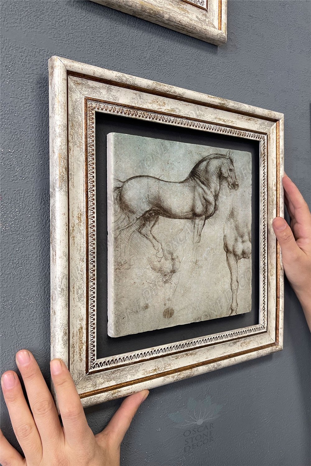 Oscar Stone Decor Çerçeveli Tablo Taş Duvar Dekoru 30 X 30 Cm Leonardo Da Vinci Tablosu