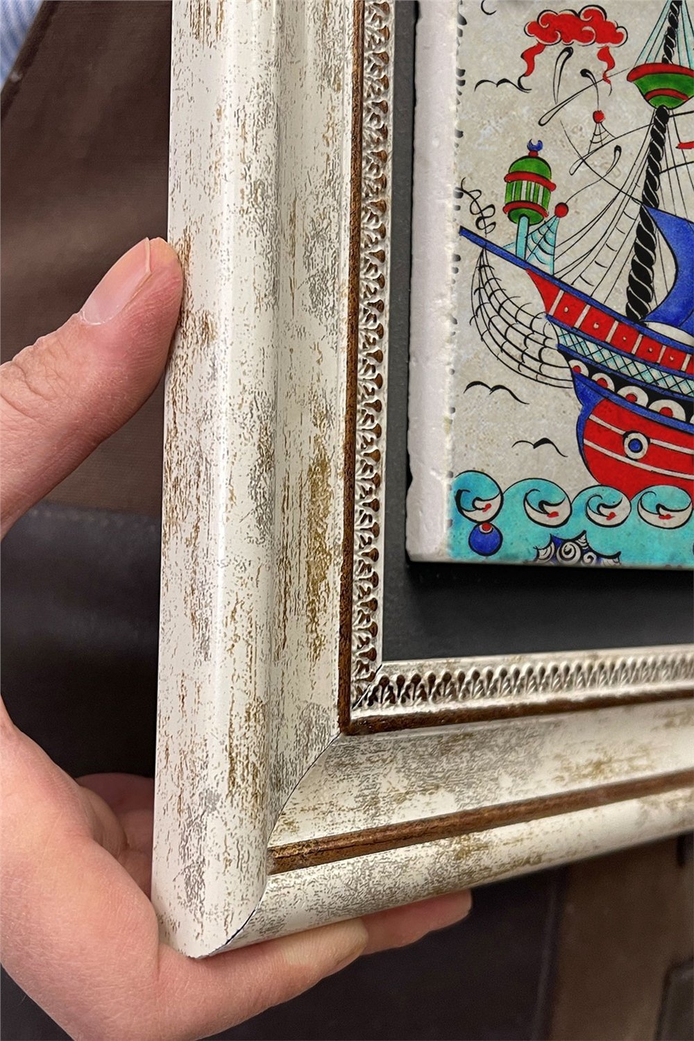 Oscar Stone Decor Çerçeveli Tablo Taş Duvar Dekoru 30 X 30 Cm Çini Seramik Gemi