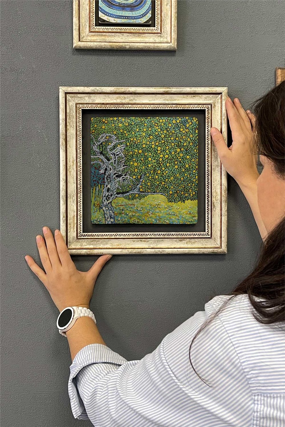Oscar Stone Decor Çerçeveli Tablo Taş Duvar Dekoru 30 X 30 Cm Gustav Klimt Limon Ağacı Tablosu