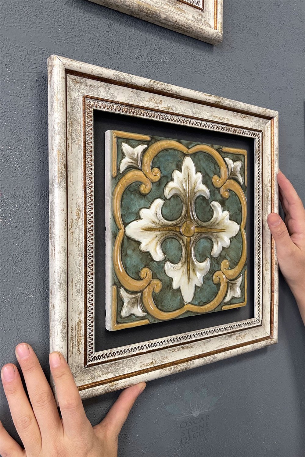 Oscar Stone Decor Çerçeveli Tablo Taş Duvar Dekoru 30 X 30 Cm Eskitme Vintage Tablo