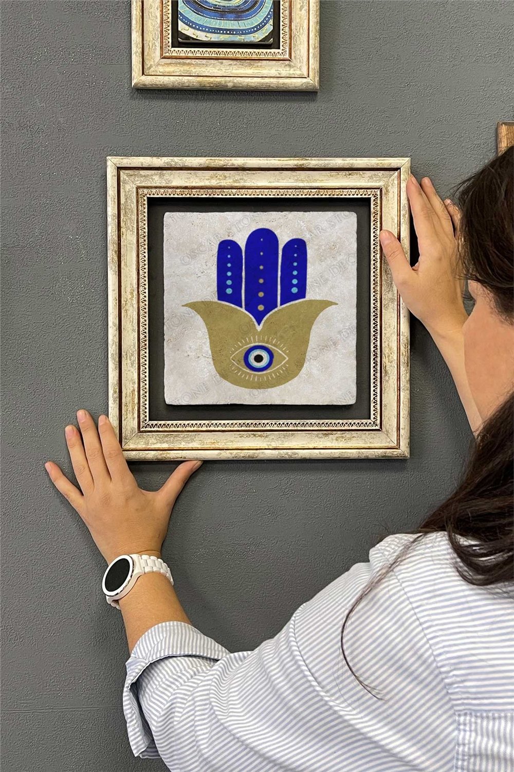 Oscar Stone Decor Çerçeveli Tablo Taş Duvar Dekoru 30 X 30 Cm Nazar Boncuğu Fatma Ana Eli Tablosu