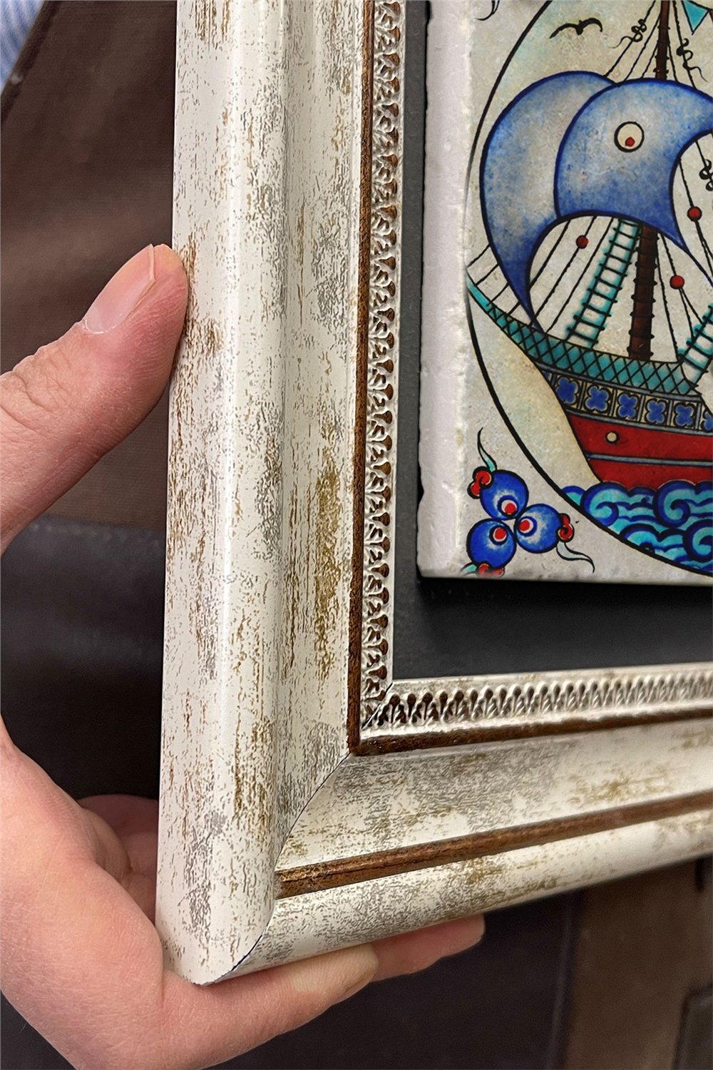 Oscar Stone Decor Çerçeveli Tablo Taş Duvar Dekoru 30 X 30 Cm Çini Seramik Gemi Figürlü Tablo