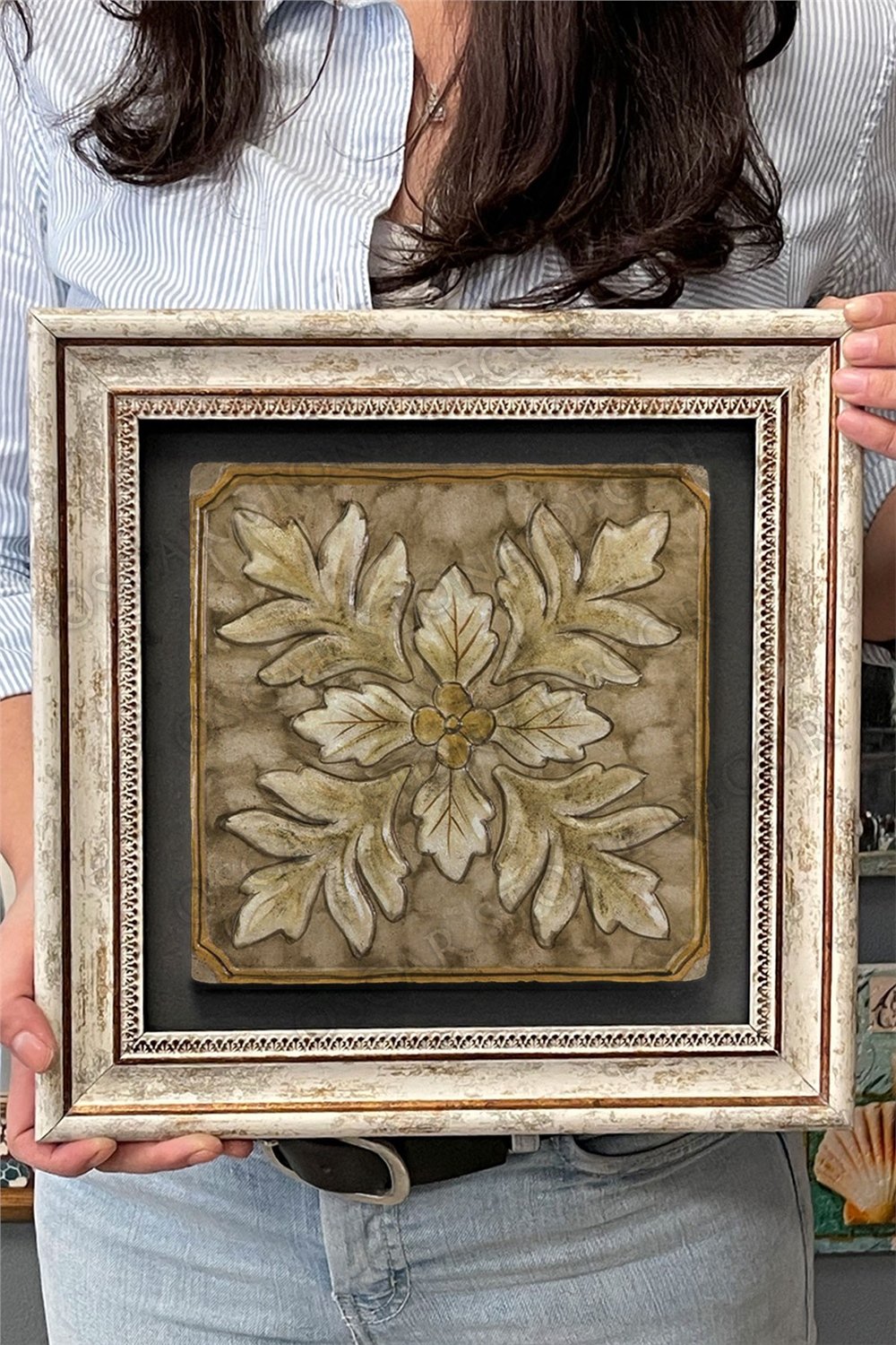 Oscar Stone Decor Çerçeveli Tablo Taş Duvar Dekoru 30 X 30 Cm Eskitme Vintage Tablo