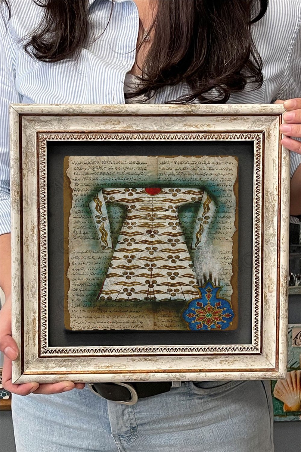 Oscar Stone Decor Çerçeveli Tablo Taş Duvar Dekoru 30 X 30 Cm Padişah Kaftanı Kolaj Çizimi