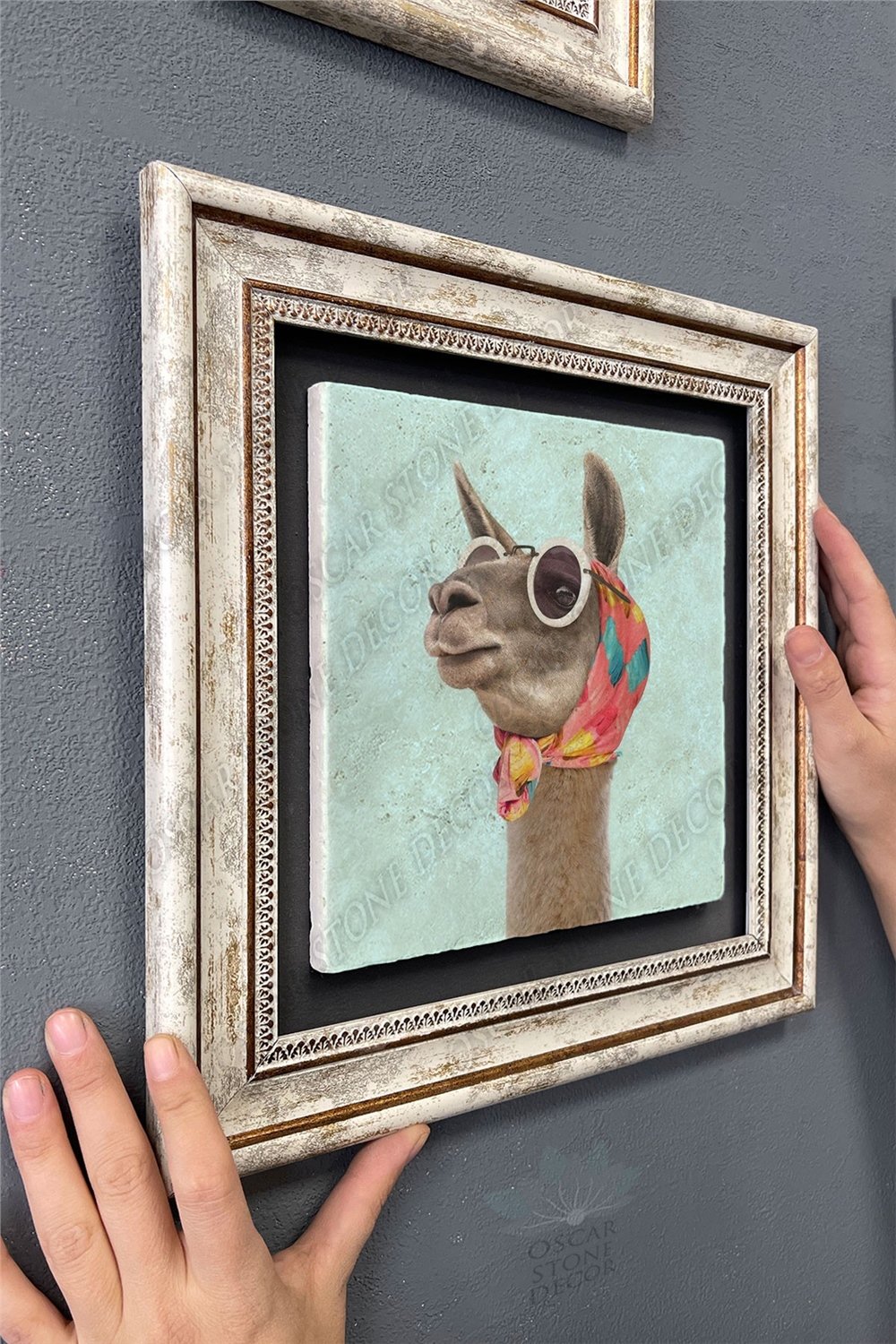 Oscar Stone Decor Çerçeveli Tablo Taş Duvar Dekoru 30 X 30 Cm Zürafa Tablosu