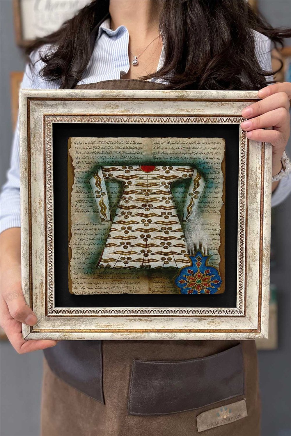Oscar Stone Decor Çerçeveli Tablo Taş Duvar Dekoru 30 X 30 Cm Padişah Kaftanı Kolaj Çizimi