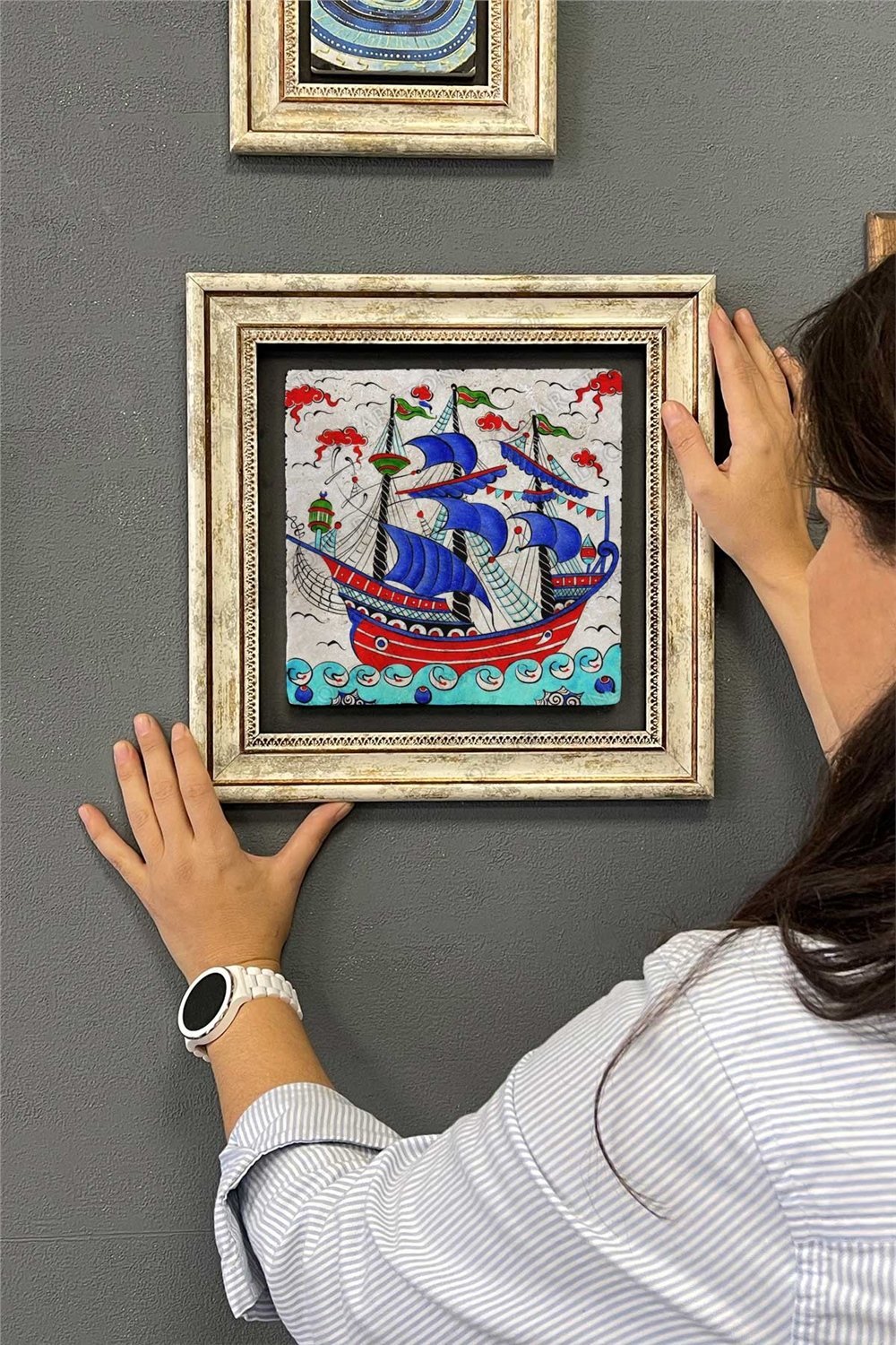 Oscar Stone Decor Çerçeveli Tablo Taş Duvar Dekoru 30 X 30 Cm Çini Seramik Gemi