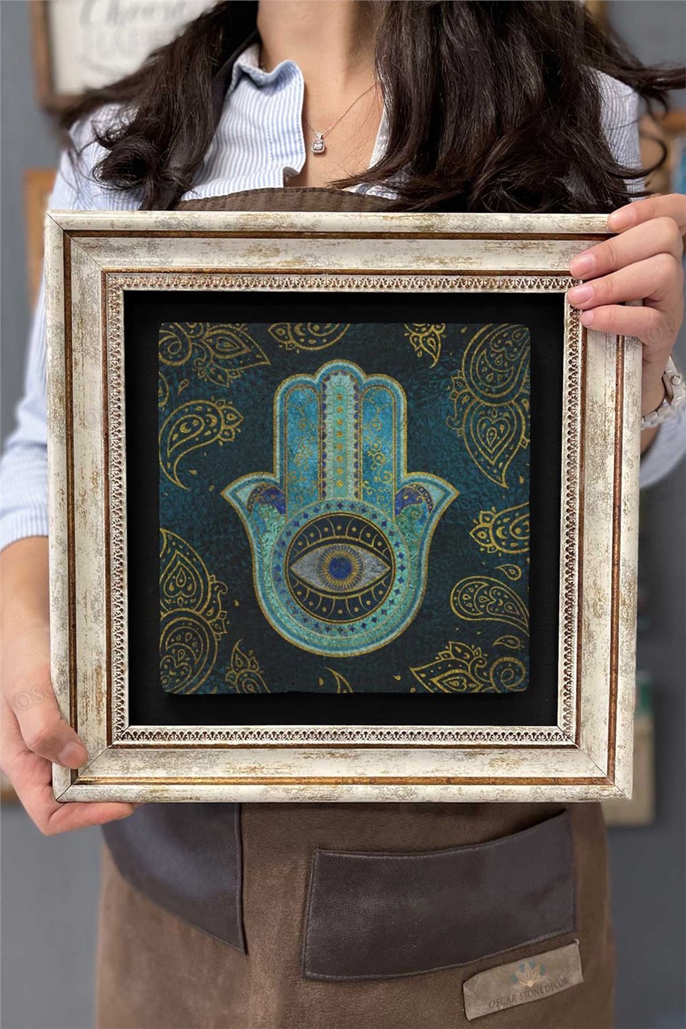 Oscar Stone Decor Çerçeveli Tablo Taş Duvar Dekoru 30 X 30 Cm Fatma Ana Eli