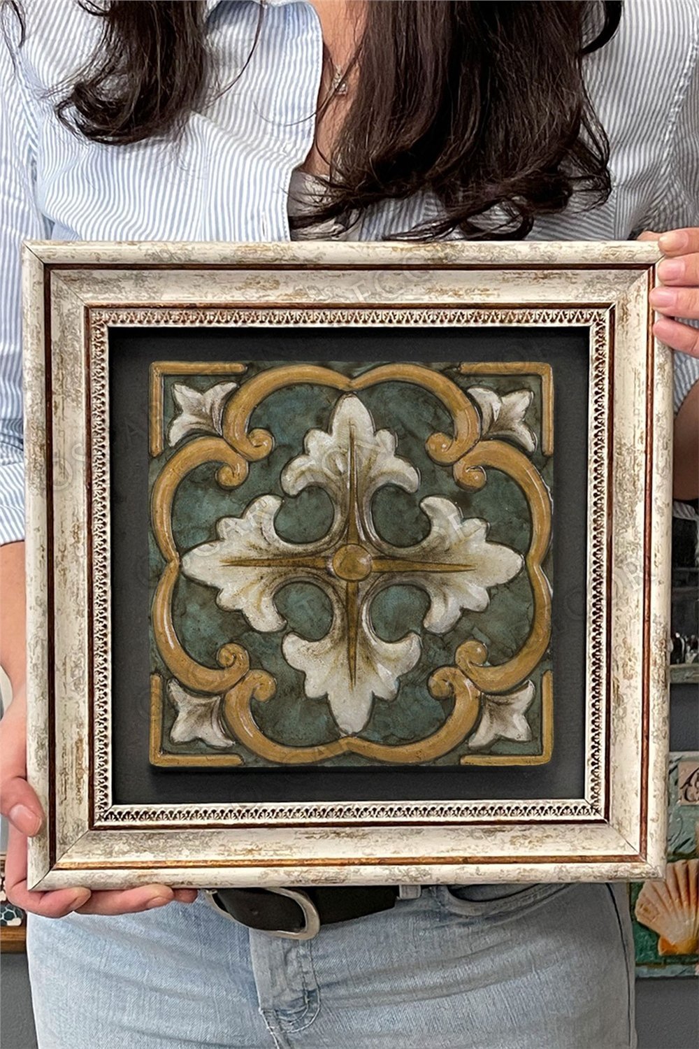 Oscar Stone Decor Çerçeveli Tablo Taş Duvar Dekoru 30 X 30 Cm Eskitme Vintage Tablo