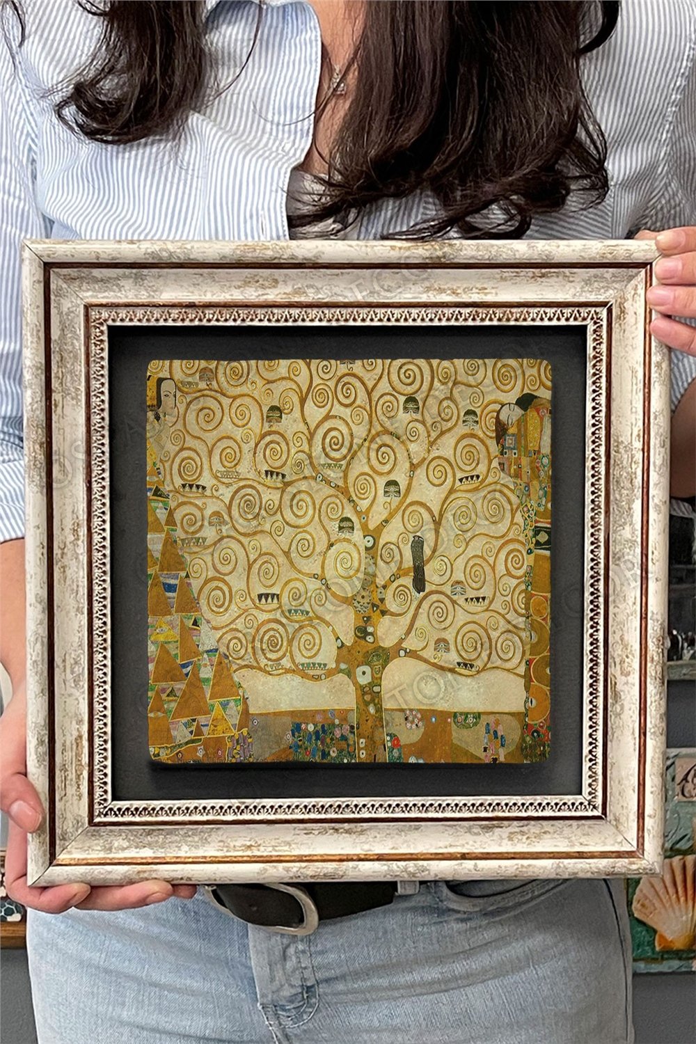 Oscar Stone Decor Çerçeveli Tablo Taş Duvar Dekoru 30 X 30 Cm Gustav Klimt Tablosu