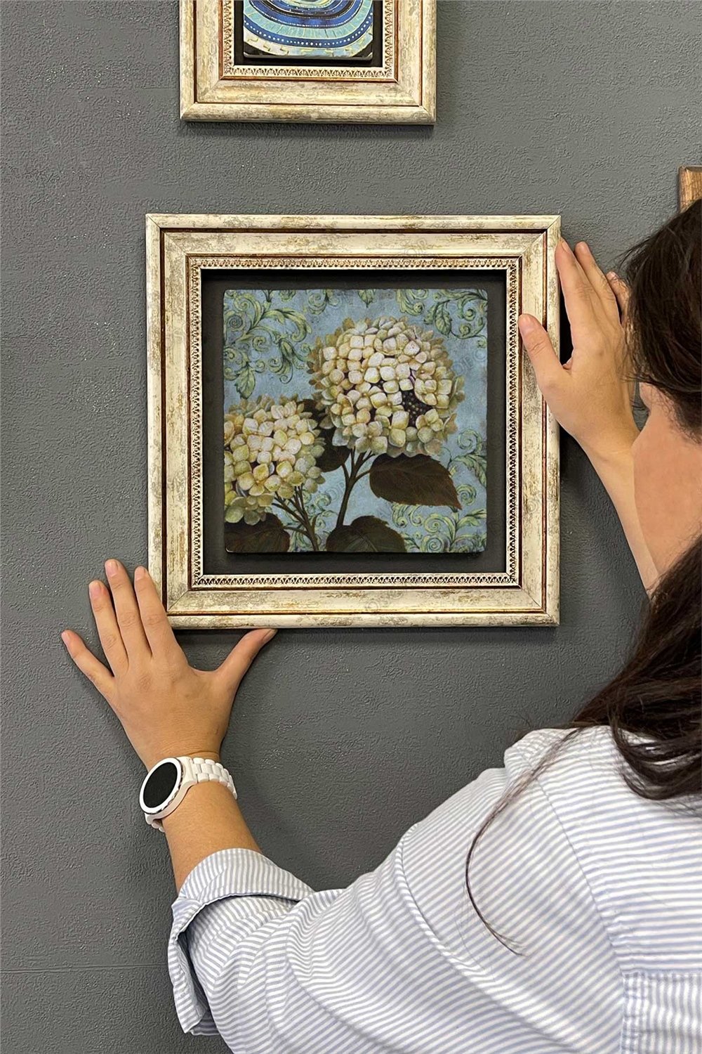 Oscar Stone Decor Çerçeveli Tablo Taş Duvar Dekoru 30 X 30 Cm Ortanca Çiçeği Tablosu