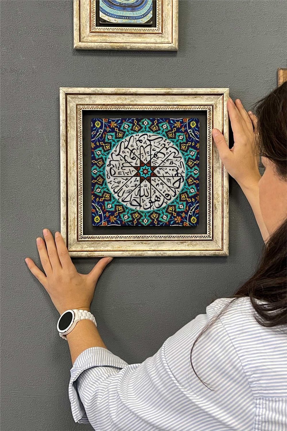 Oscar Stone Decor Çerçeveli Tablo Taş Duvar Dekoru 30 X 30 Cm Çini Desenli Tablo