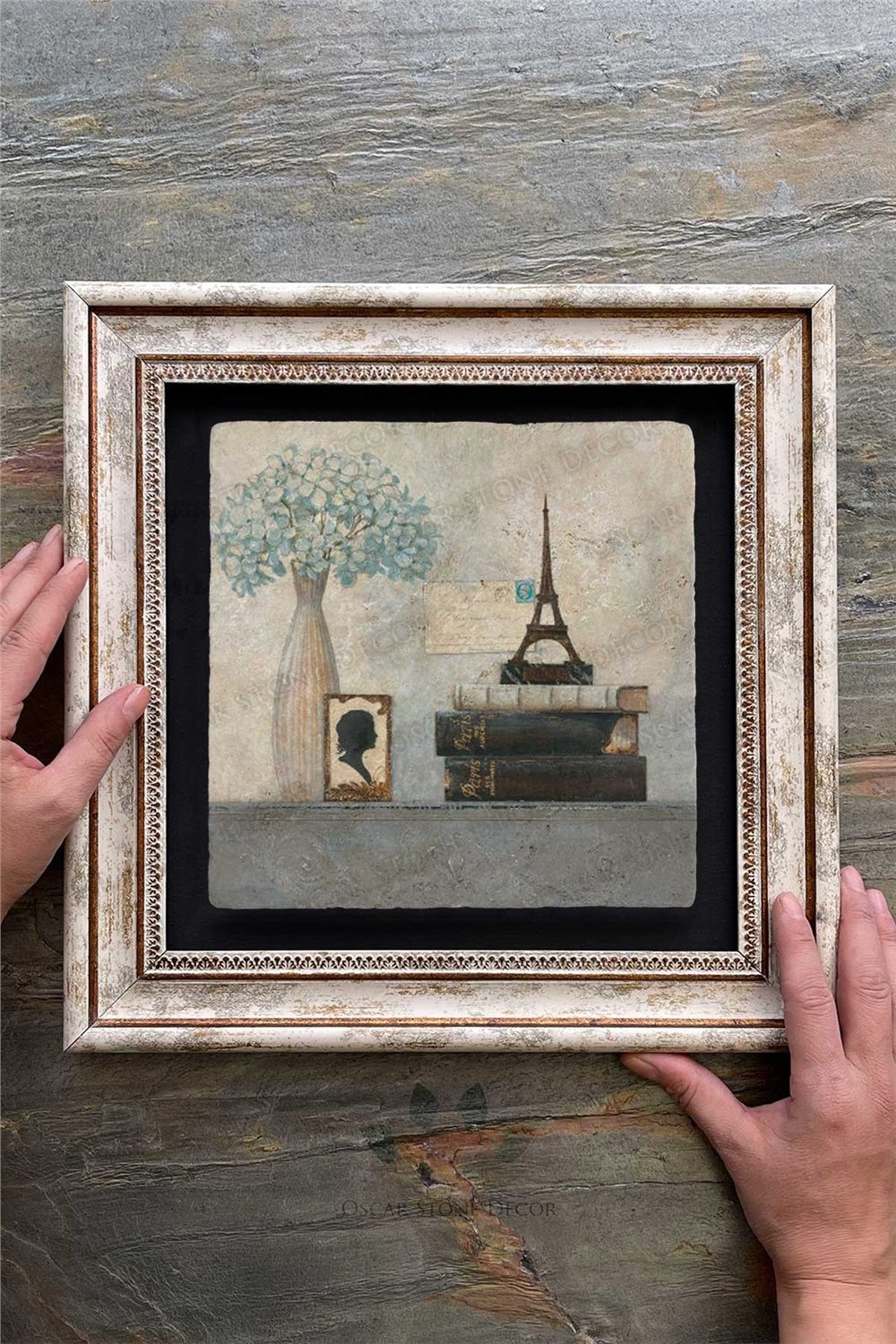 Oscar Stone Decor Çerçeveli Tablo Taş Duvar Dekoru 30 X 30 Cm Dekor Eskitme Tablo