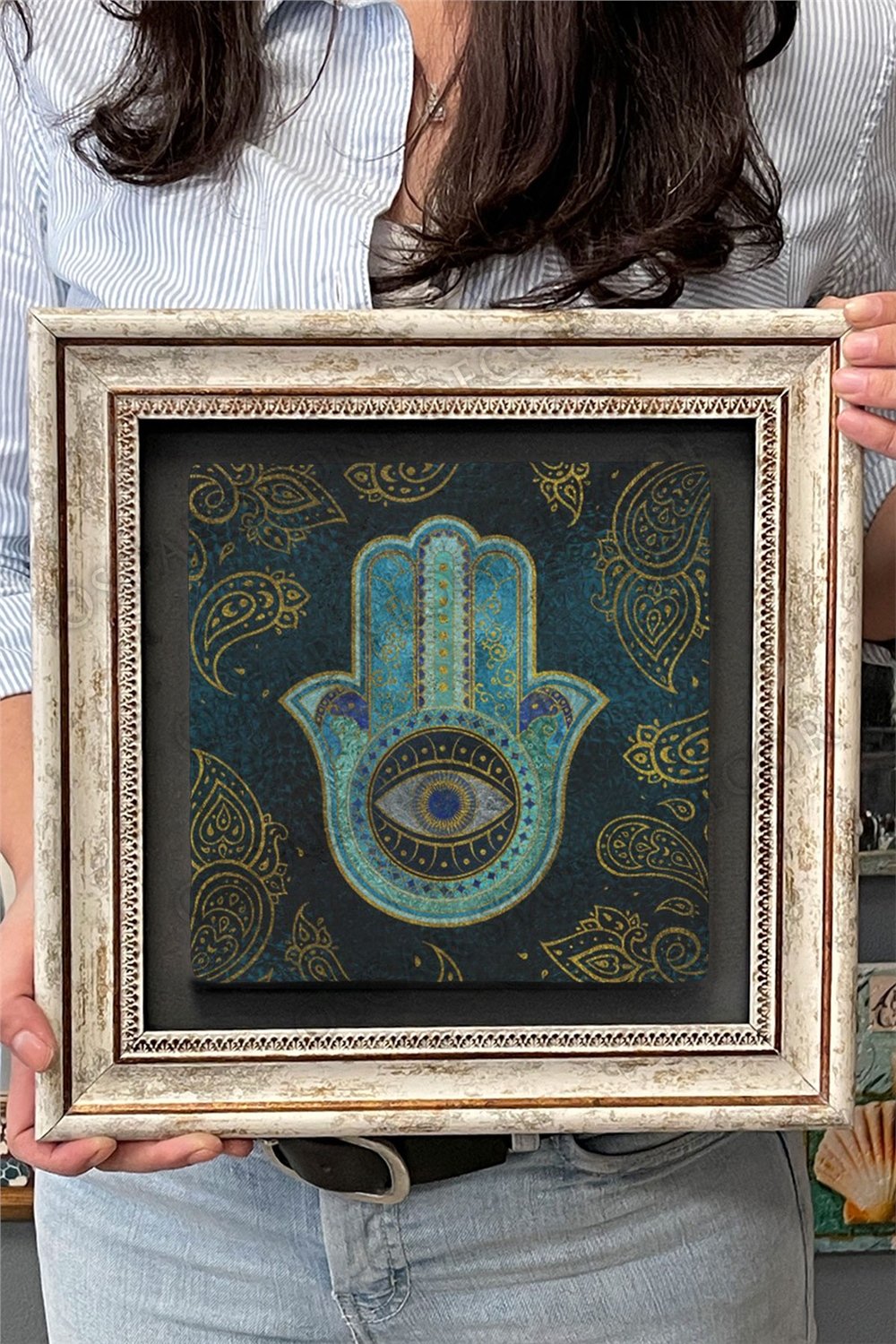 Oscar Stone Decor Çerçeveli Tablo Taş Duvar Dekoru 30 X 30 Cm Fatma Ana Eli