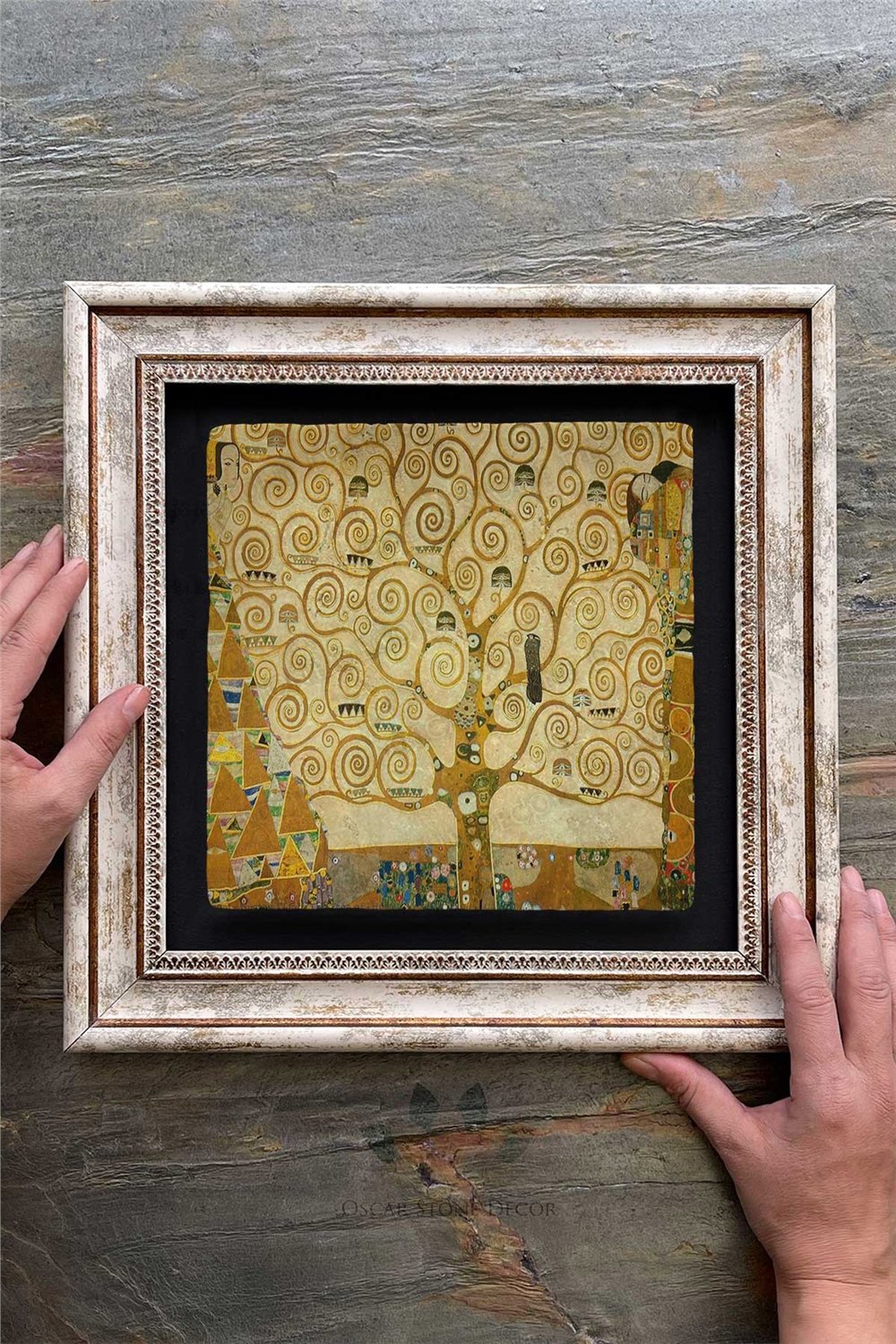 Oscar Stone Decor Çerçeveli Tablo Taş Duvar Dekoru 30 X 30 Cm Gustav Klimt Tablosu