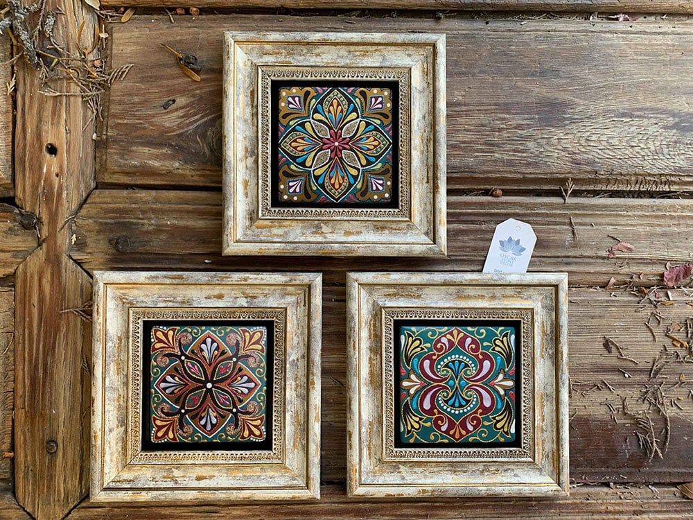 Oscar Stone Decor Çerçeveli Taş Duvar Dekoru Tablo 3'lü Set 20x20cm Desen Seti
