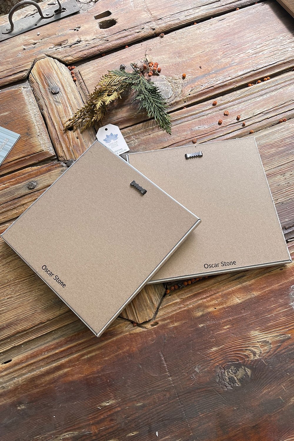 Oscar Stone Decor Çerçeveli Taş Duvar Dekoru Tablo 20x20cm 2'li Set (540-1481) Hayat Ağacı Nazar