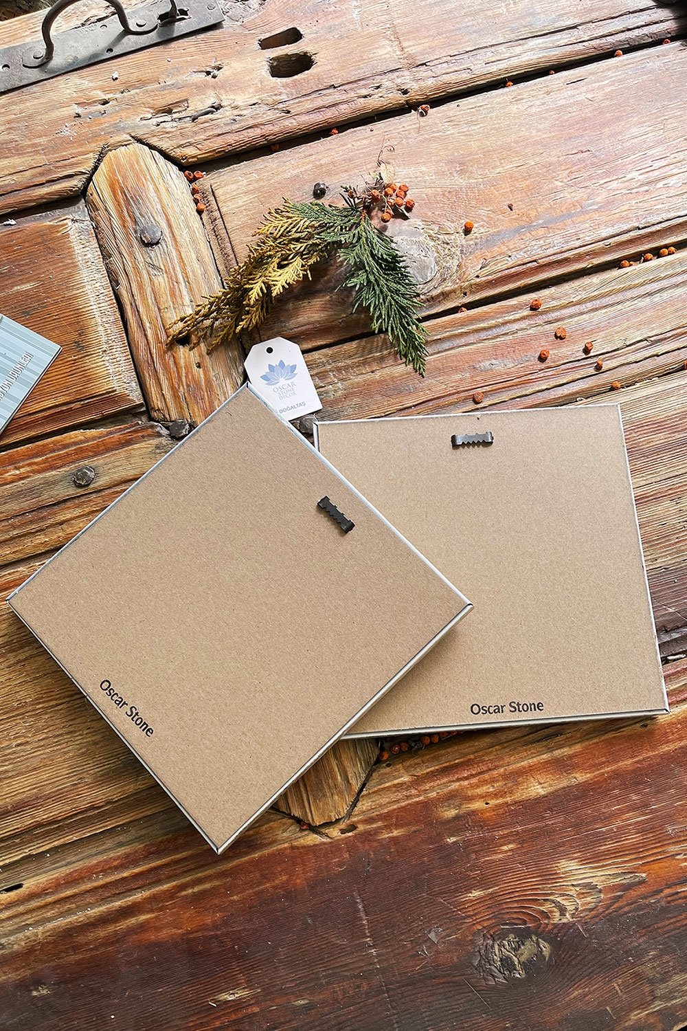 Oscar Stone Decor Çerçeveli Taş Duvar Dekoru Tablo 20x20cm 2'li Set Ayetel Kürsi