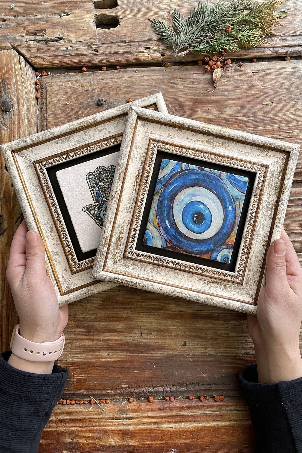 Oscar Stone Decor Çerçeveli Taş Duvar Dekoru Tablo 20x20cm 2'li Set (114-1481) Fatma Ana Nazar
