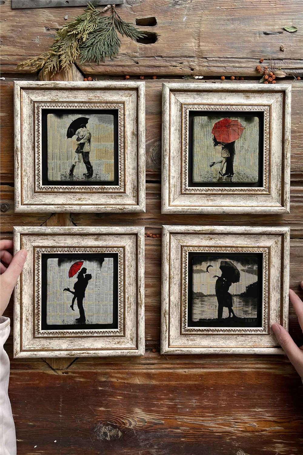 Oscar Stone Decor Çerçeveli Taş Tablo Duvar Dekoru 20x20cm 4'lü Set