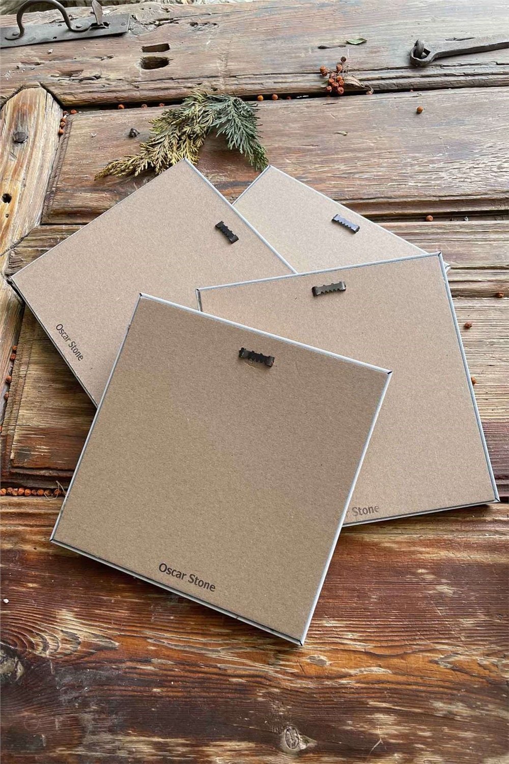 Oscar Stone Decor Çerçeveli Taş Tablo Duvar Dekoru 20x20cm 4'lü Set Gustav Klimt Son Öpücük