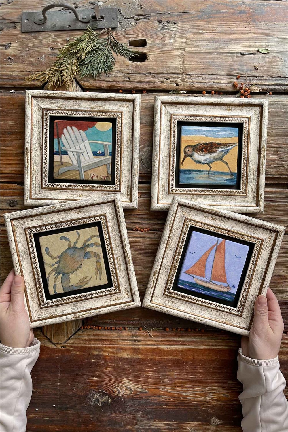 Oscar Stone Decor Çerçeveli Taş Tablo Duvar Dekoru 20x20cm 4'lü Set