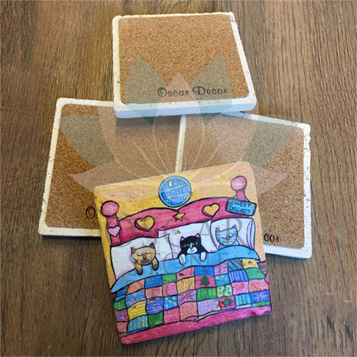 OSCAR STONE DECOR COLOR MR.BIRD 4'lü DOĞALTAŞ BARDAK ALTLIĞI / BA235 (COASTER)