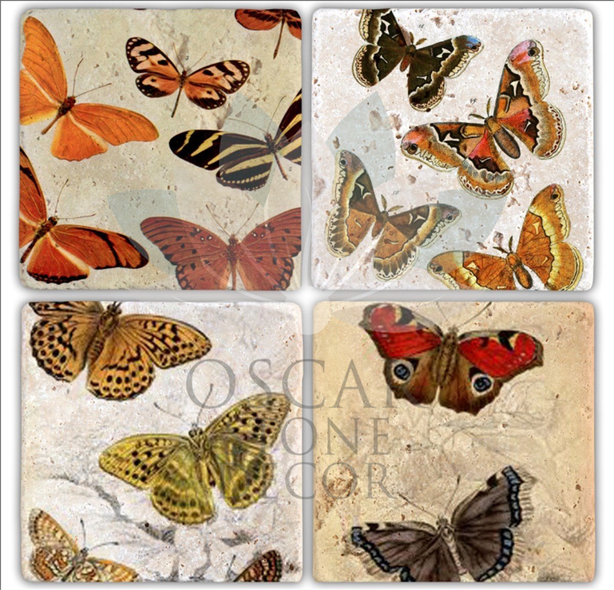 OSCAR STONE DECOR COLORFLY 4'lü DOĞALTAŞ BARDAK ALTLIĞI / BA204 (COASTER)